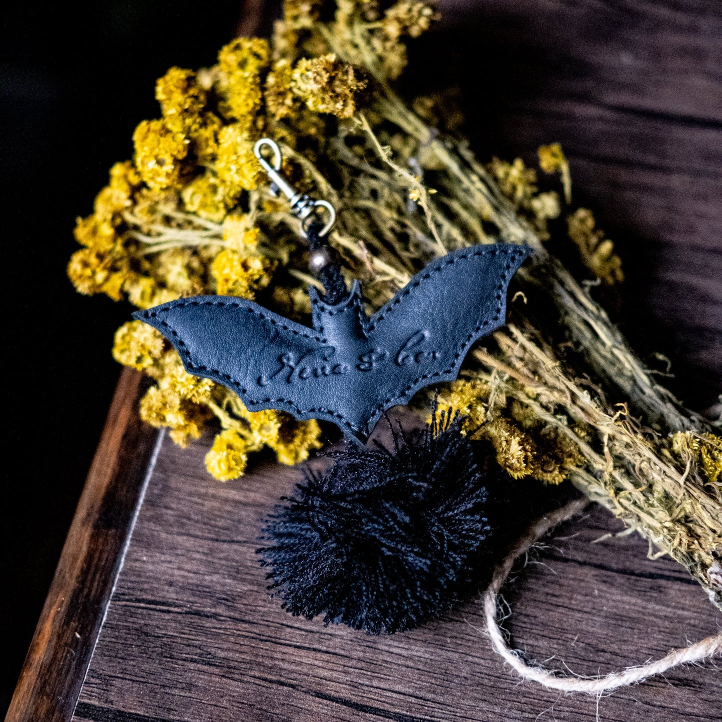 LEATHER BAT CHARM - BLACK