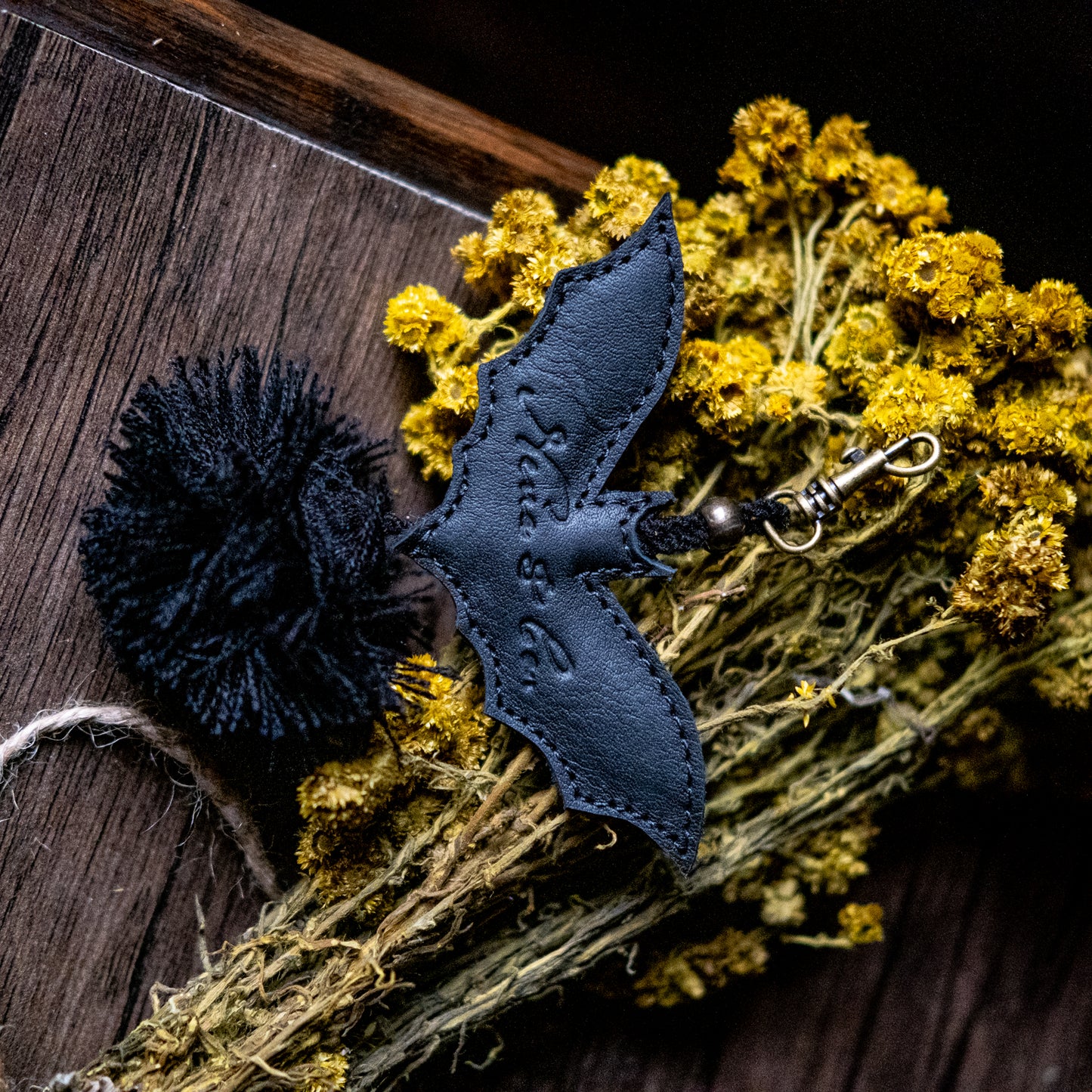 LEATHER BAT CHARM - BLACK