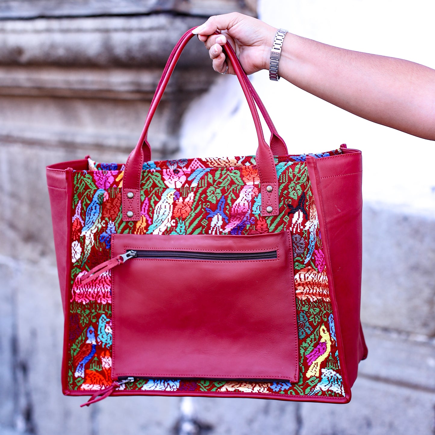 PERFECT TRAVEL TOTE - OOAK HUIPIL - CHILI PEPPER - NO. 18703