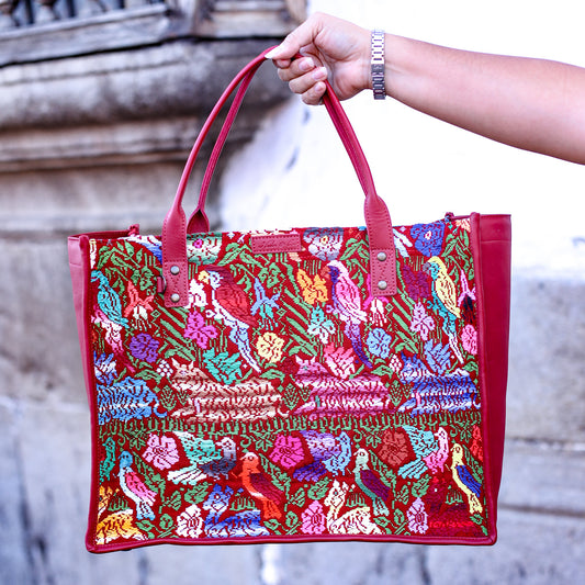 PERFECT TRAVEL TOTE - OOAK HUIPIL - CHILI PEPPER - NO. 18703