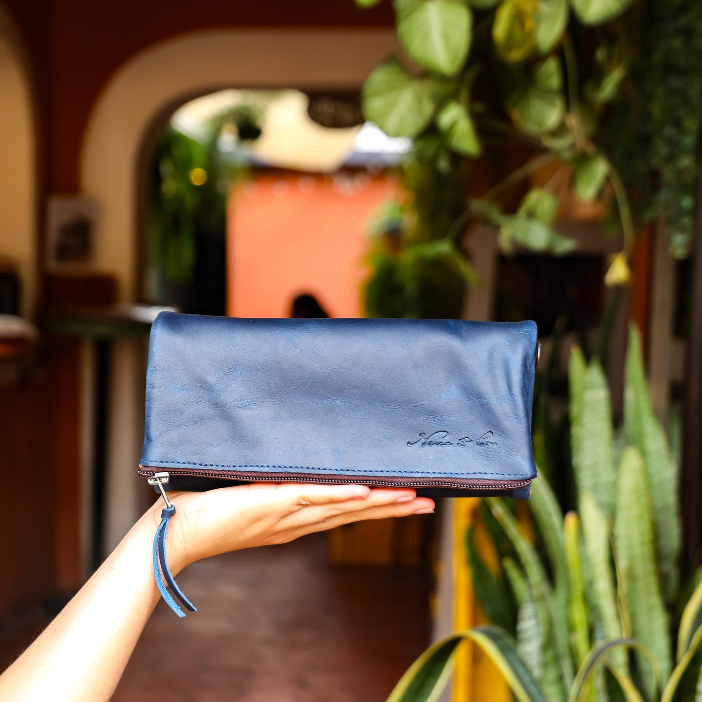 TRI-FOLD WALLET - FULL LEATHER - NAVY