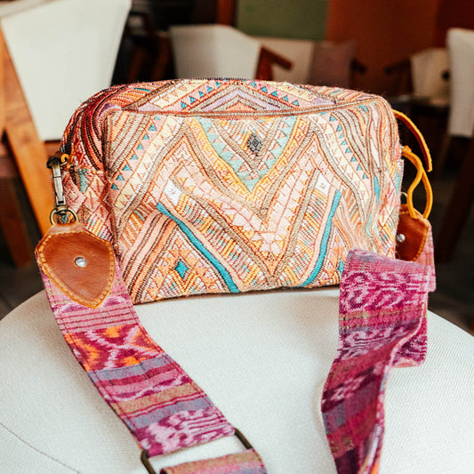 LARGE WANDER CROSSBODY BAG + STRAP SET - OOAK HUIPIL & CORTE - CAFE - NO. 15727
