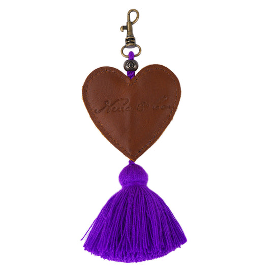 PRIDE HEART - LEATHER CHARM WITH TASSEL - CAFE
