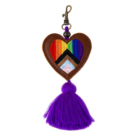 PRIDE HEART - LEATHER CHARM WITH TASSEL - CAFE