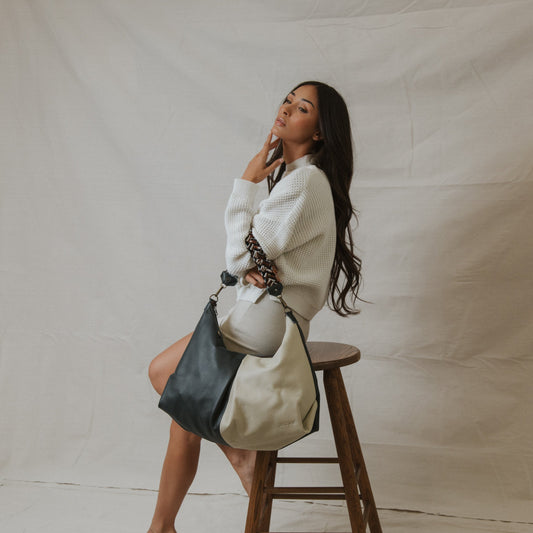 TWO-TONE EXPEDITION BAG - MEDIUM - FULL LEATHER COLLECTION - SLATE & BONE LEATHER