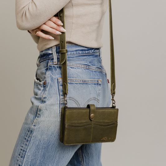 AMIGO CROSS BODY BAG - MEXICO COLLECTION - OLIVE LEATHER