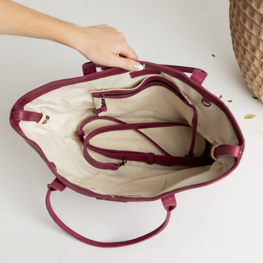 CONVERTIBLE TOTE - MEXICO COLLECTION - FULL LEATHER - SANGRIA