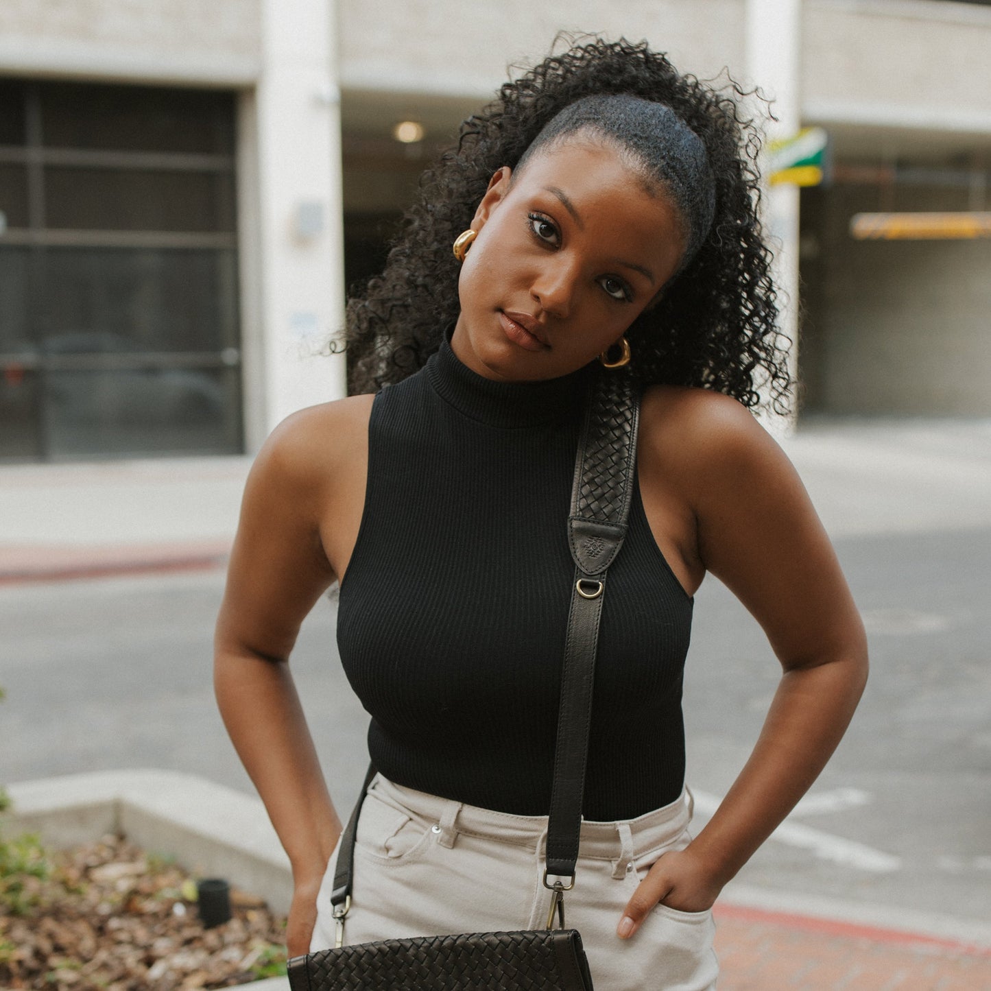 UTILITY STRAP - MOROCCO WOVEN LEATHER - BLACK