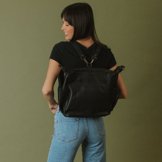 BEATRIZ CONVERTIBLE DAY BAG - MEDIUM - FULL LEATHER - BLACK