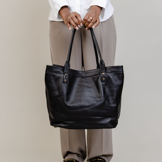 CONVERTIBLE TOTE - FULL LEATHER COLLECTION - BLACK