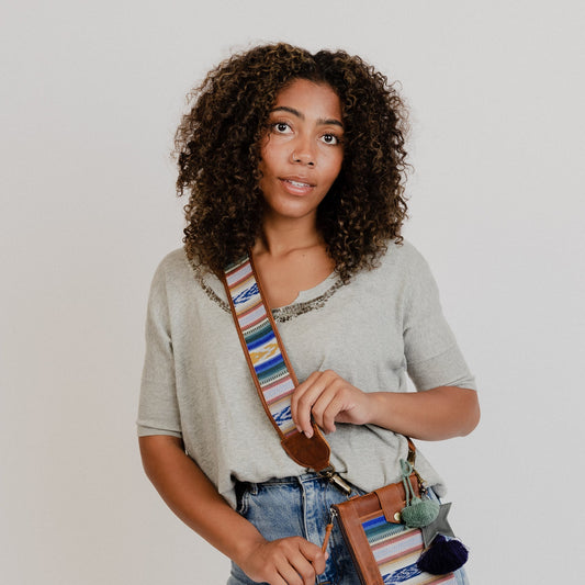 BAG STRAP - ARTISAN COLLECTION - DUNA AZUL - CAFE LEATHER