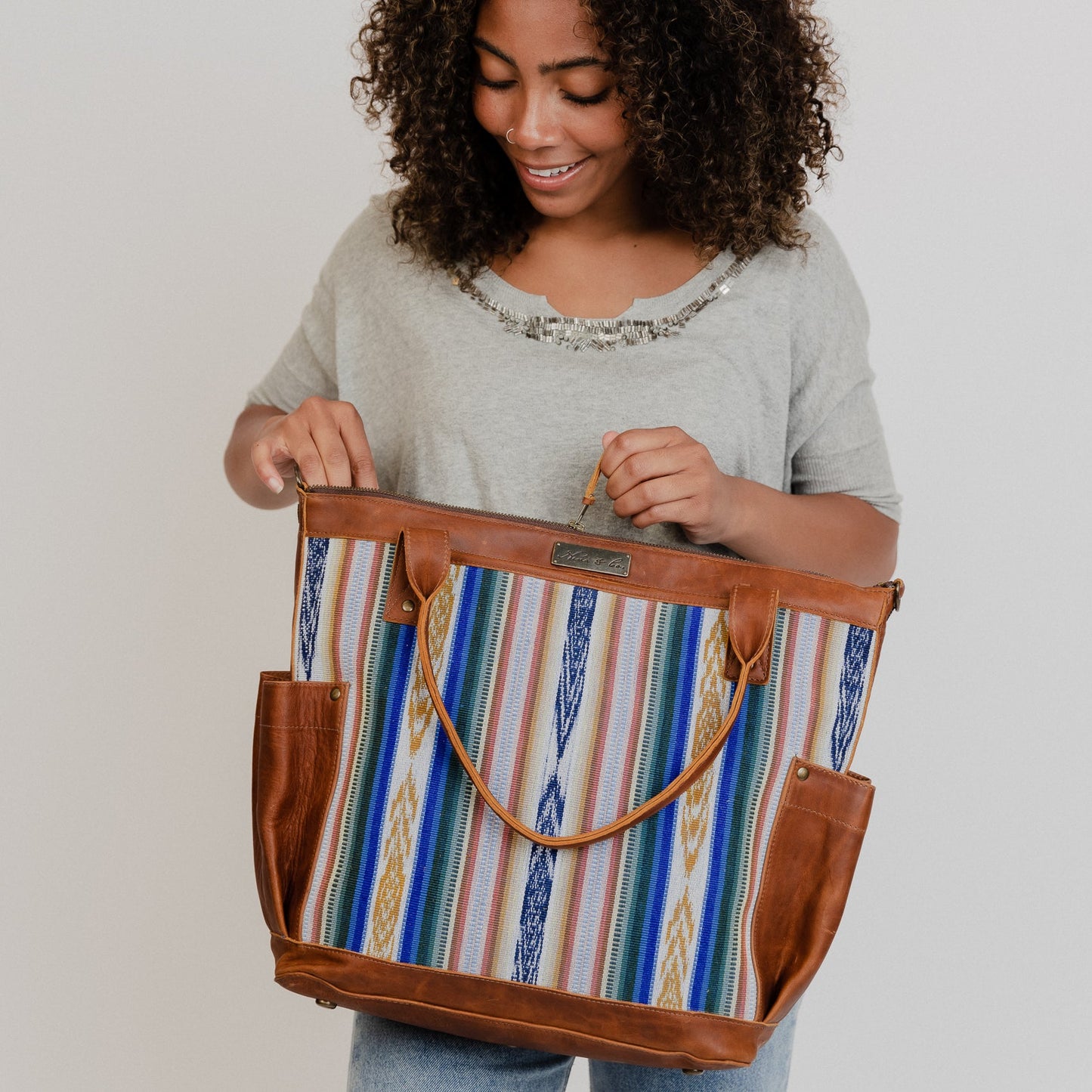 THE PERFECT BAG FULL - ARTISAN COLLECTION - DUNA AZUL - CAFE LEATHER