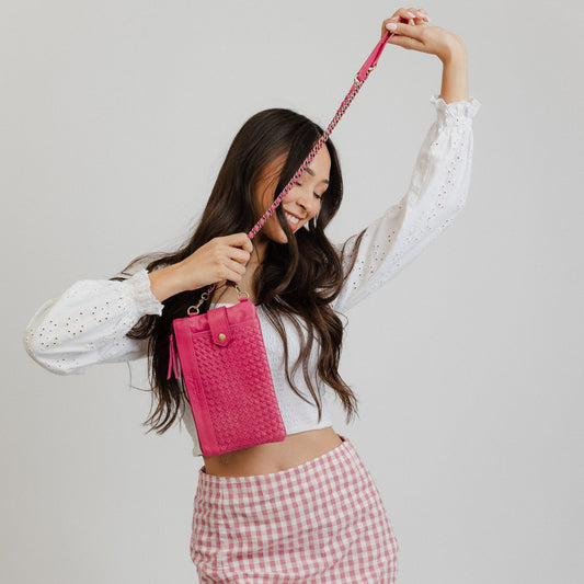 EVERYTHING CLUTCH + CHAIN STRAP SET - MOROCCO WOVEN COLLECTION - FLAMINGO