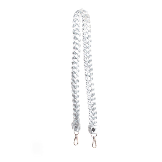 BRAIDED CROSS BODY STRAP - FULL LEATHER COLLECTION - SILVER METALLIC