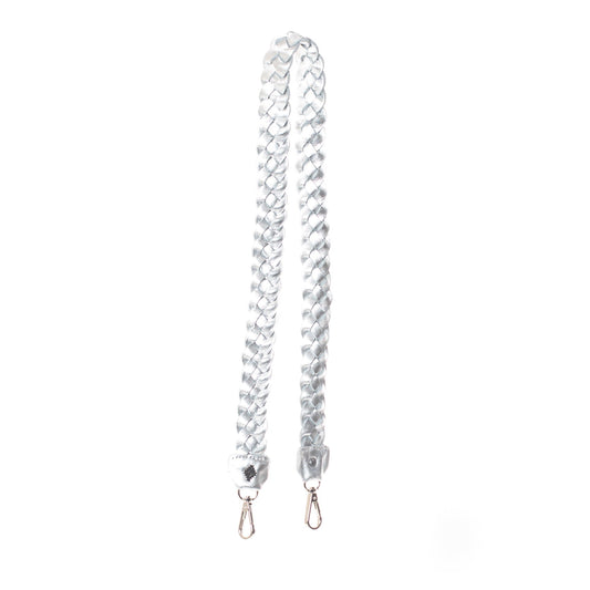 BRAIDED CROSS BODY STRAP - FULL LEATHER COLLECTION - SILVER METALLIC