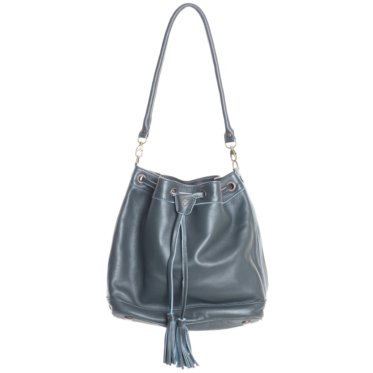 DRAWSTRING BUCKET BAG - FULL LEATHER COLLECTION - SLATE