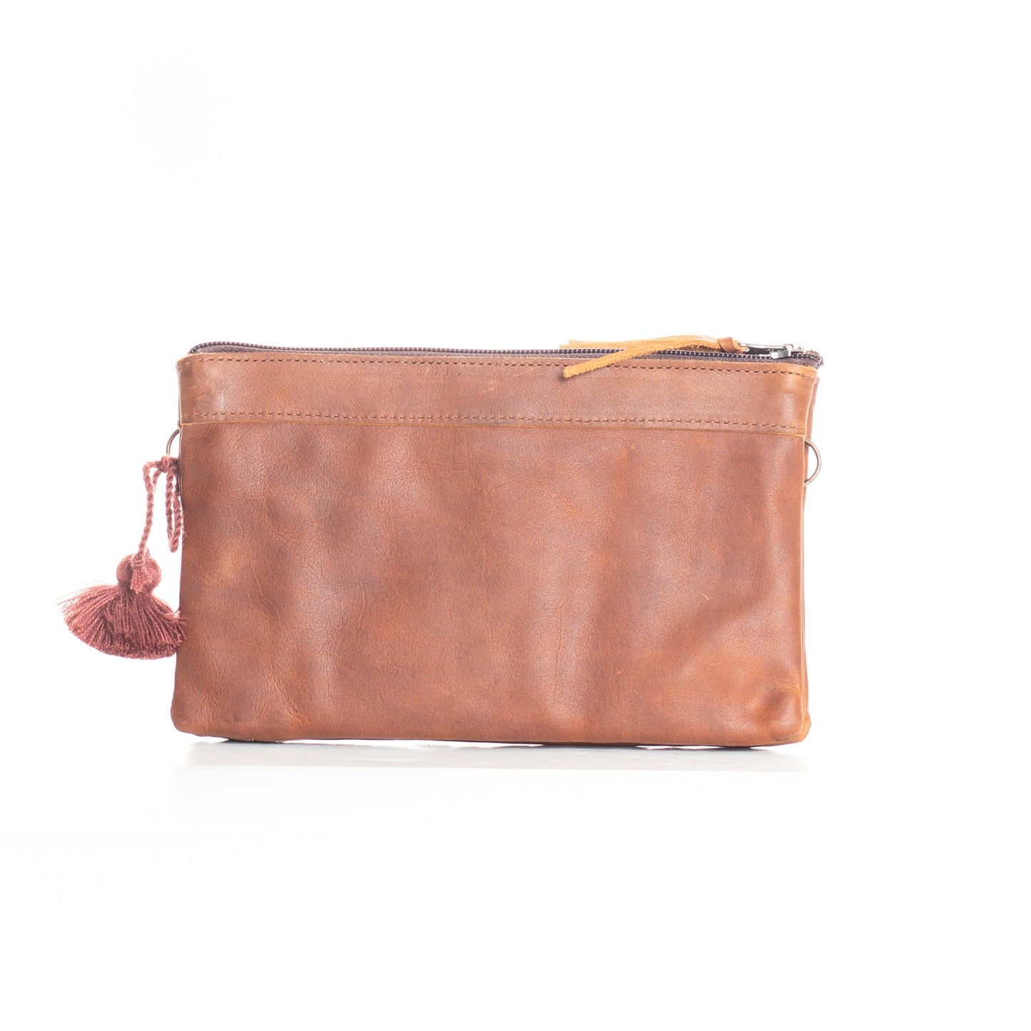 DOUBLE PERFECT CLUTCH - FULL LEATHER COLLECTION - CAFE LEATHER