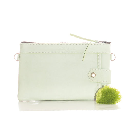 EVERYTHING CLUTCH WITH 3 D-RINGS - FULL LEATHER COLLECTION - PISTACHIO