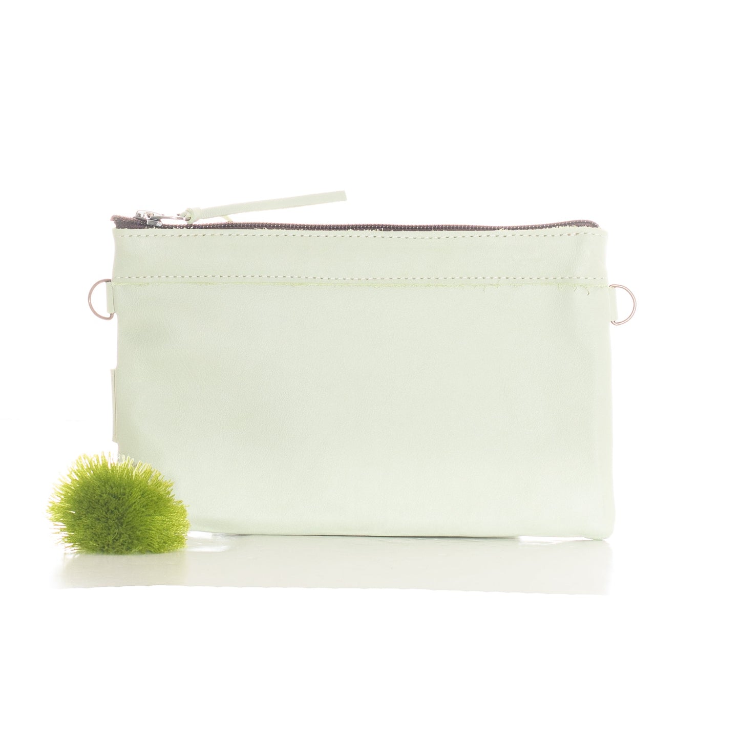 EVERYTHING CLUTCH WITH 3 D-RINGS - FULL LEATHER COLLECTION - PISTACHIO