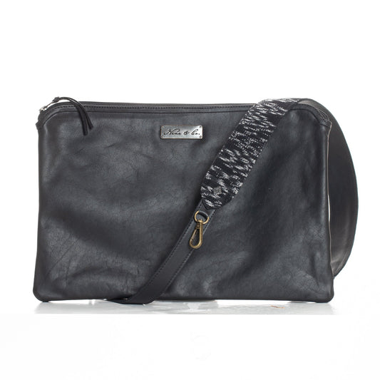 LAPTOP CASE 16" - FULL LEATHER COLLECTION -BLACK DIAMOND JASPE LINER - BLACK LEATHER