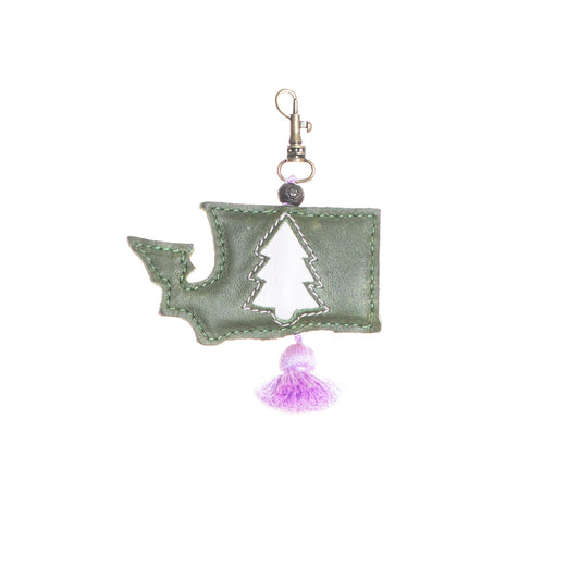 WASHINGTON EVERGREENS - LEATHER CHARM WITH TASSEL - EMERALD