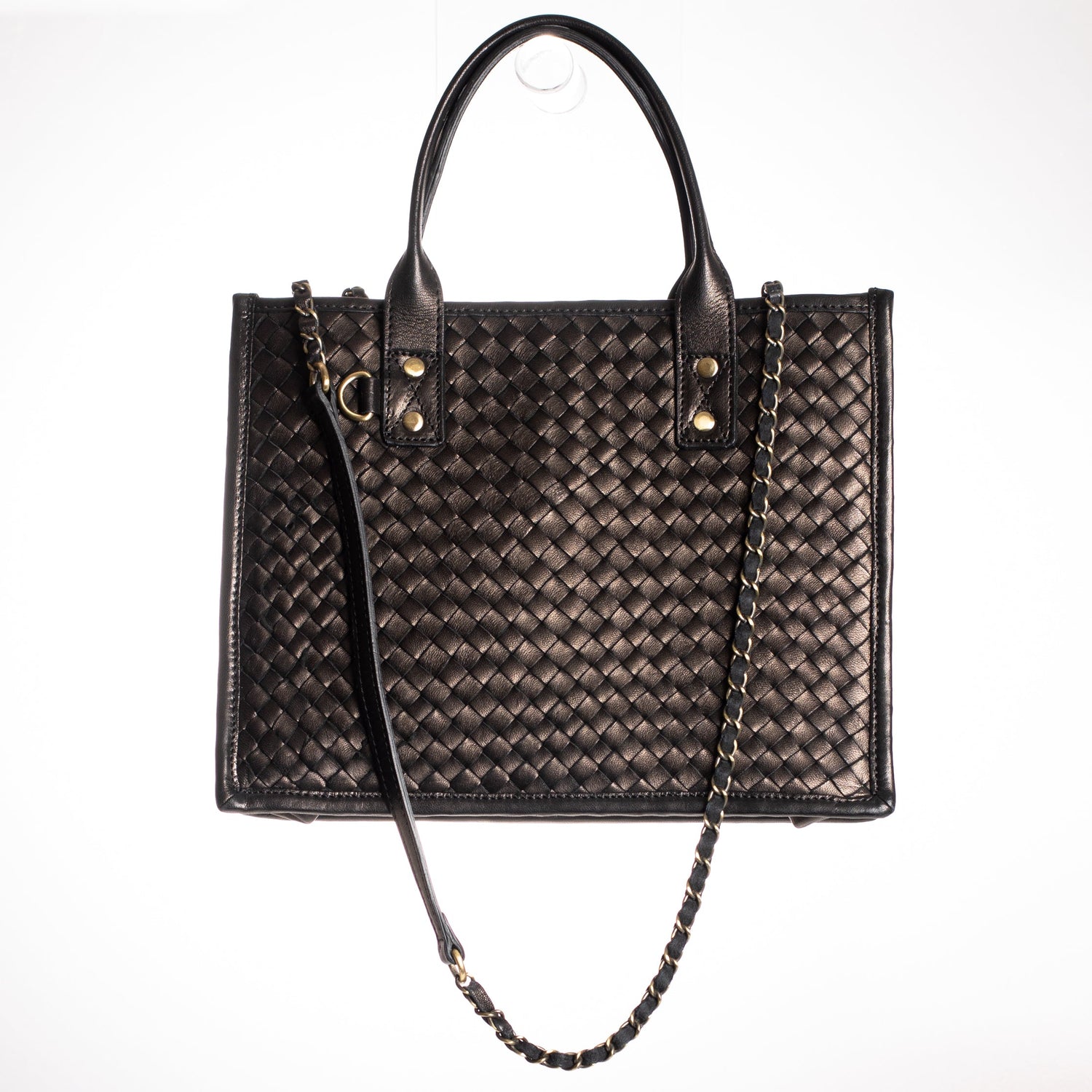 CONVERTIBLE TOTE BAG - MOROCCO WOVEN COLLECTION - BLACK LEATHER