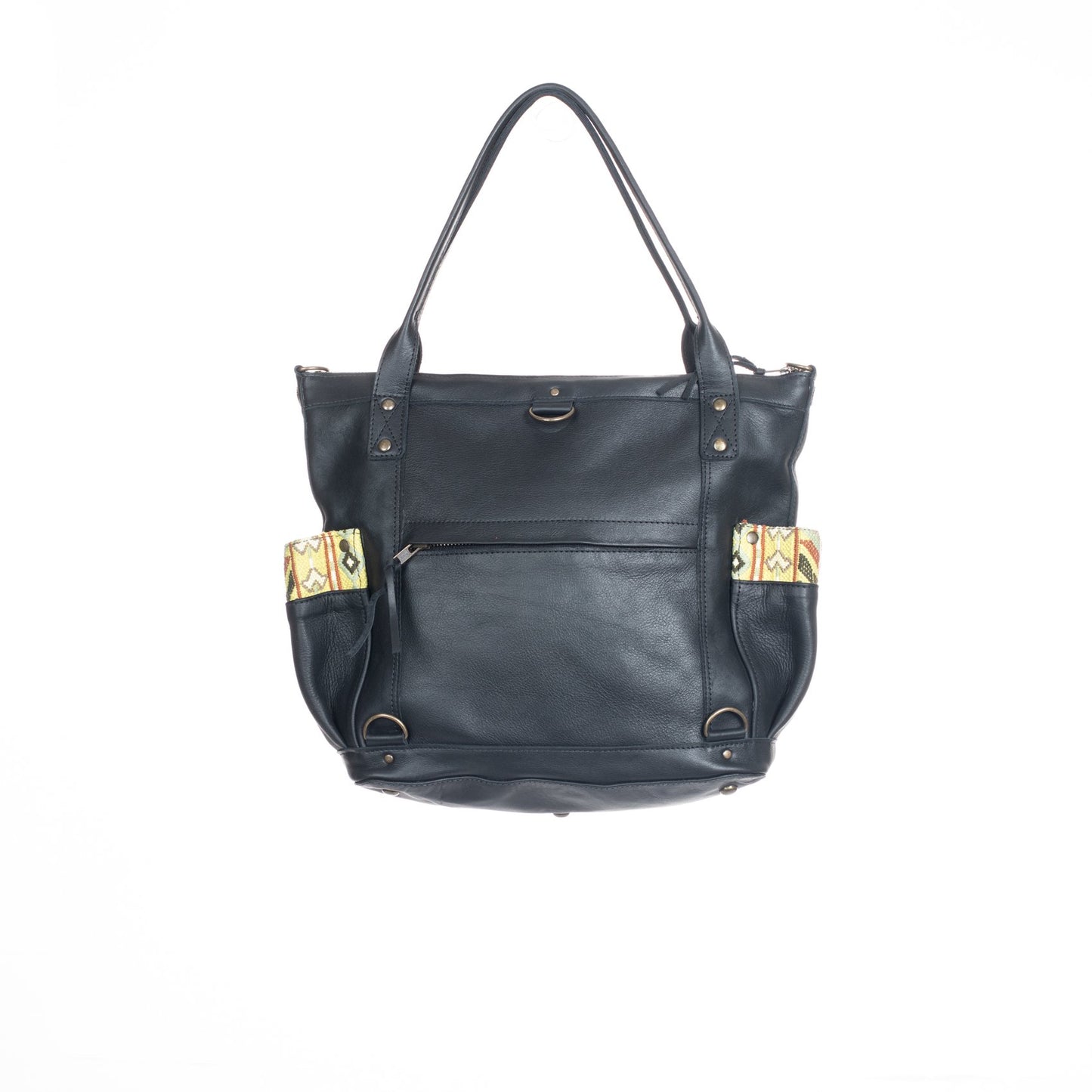 HERITAGE & SOCIETY THRIVE - THE PERFECT BAG MEDIUM - WHEAT PANEL IN CHARTREUSE + POCKET TRIM - BLACK LEATHER