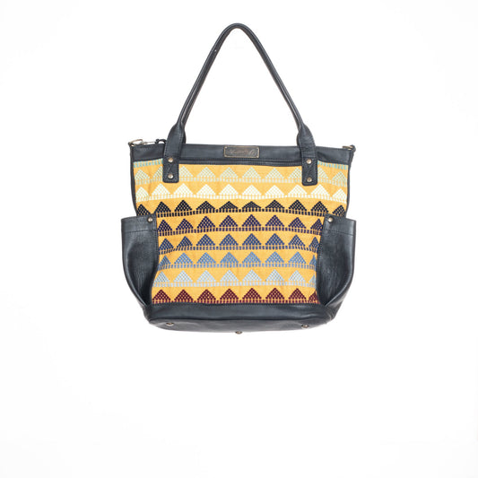 HERITAGE & SOCIETY COLLECTION - THE PERFECT BAG MEDIUM - TIDES IN MUSTARD - BLACK LEATHER