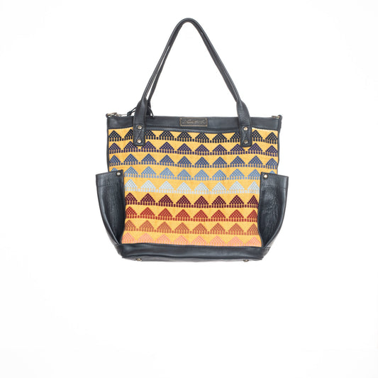 HERITAGE & SOCIETY COLLECTION - THE PERFECT BAG MEDIUM - TIDES IN MUSTARD - BLACK LEATHER