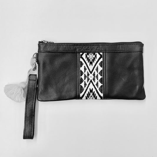 HERITAGE & SOCIETY WOMANHOOD - LEATHER PERFECT CLUTCH - CREAM & BLACK - BLACK LEATHER