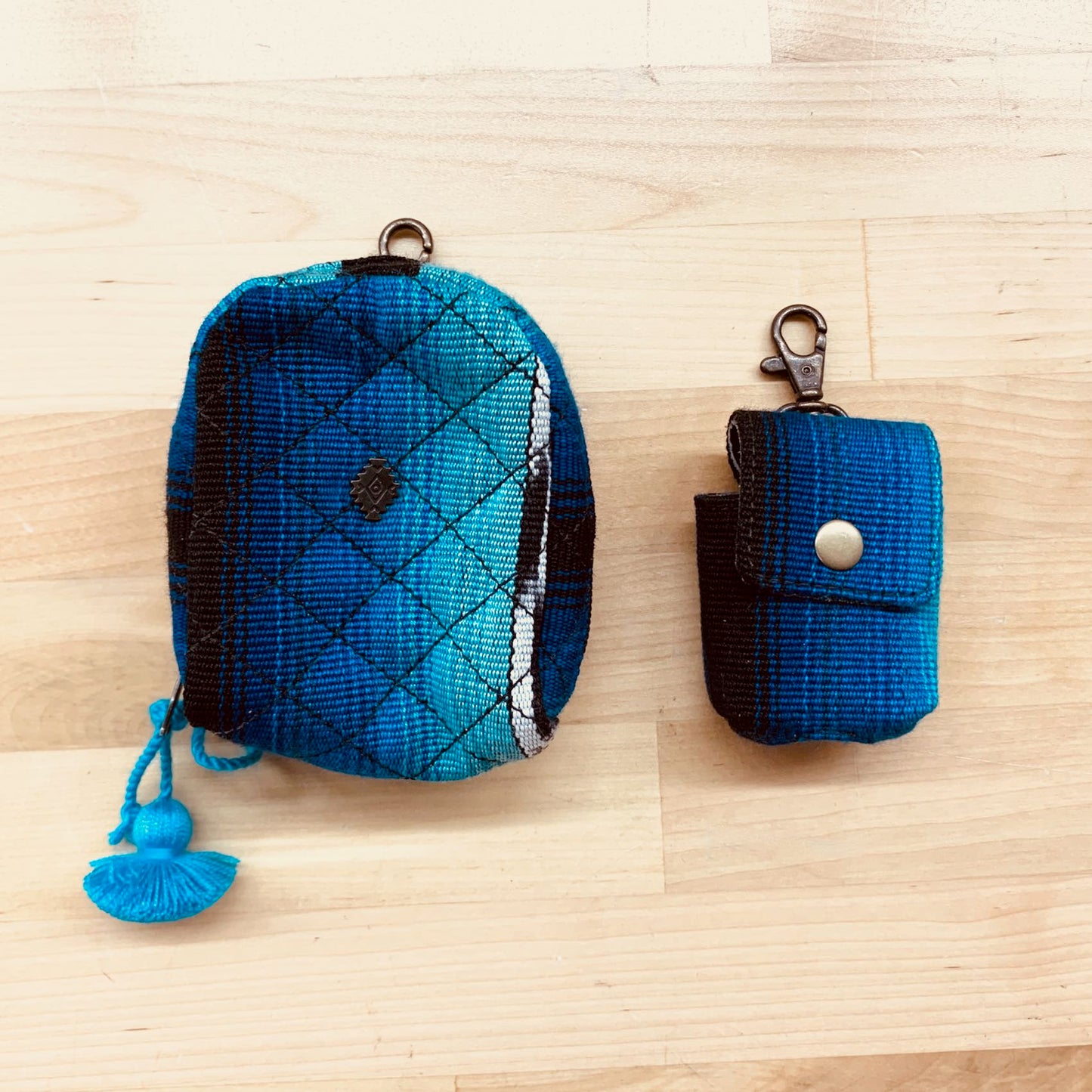 QUILTED MICRO POUCH + HAND SANITIZER CHARM - TIDAL WAVE - BLACK LEATHER