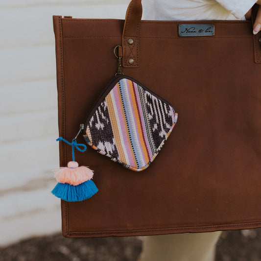 DIAMOND COIN PURSE - ARTISAN COLLECTION - JASMINE - CAFE LEATHER