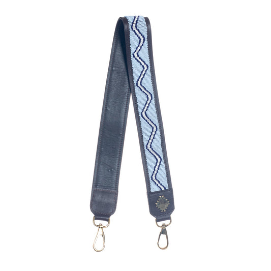 KENYA COLLECTION - BEADED LEATHER SHOULDER STRAP - PERIWINKLE & ROYAL - MOCHA LEATHER