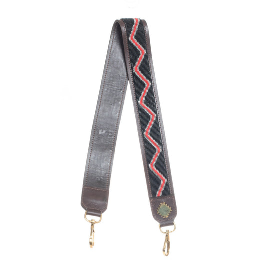 KENYA COLLECTION - BEADED LEATHER SHOULDER STRAP - RUKIA - RED, WHITE & BLACK - MOCHA