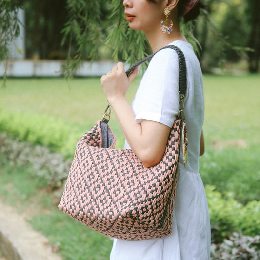 NARRA HOBO BAG - FULL - PHILIPPINES COLLECTION - DIAMOND WEAVE - GREY & BLUSH