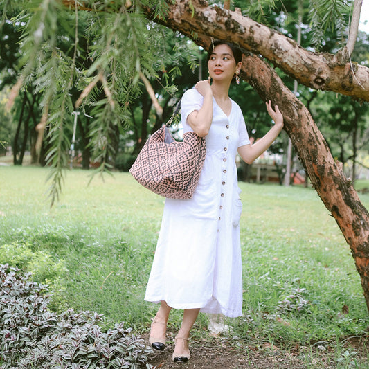 NARRA HOBO BAG - FULL - PHILIPPINES COLLECTION - DIAMOND WEAVE - GREY & BLUSH