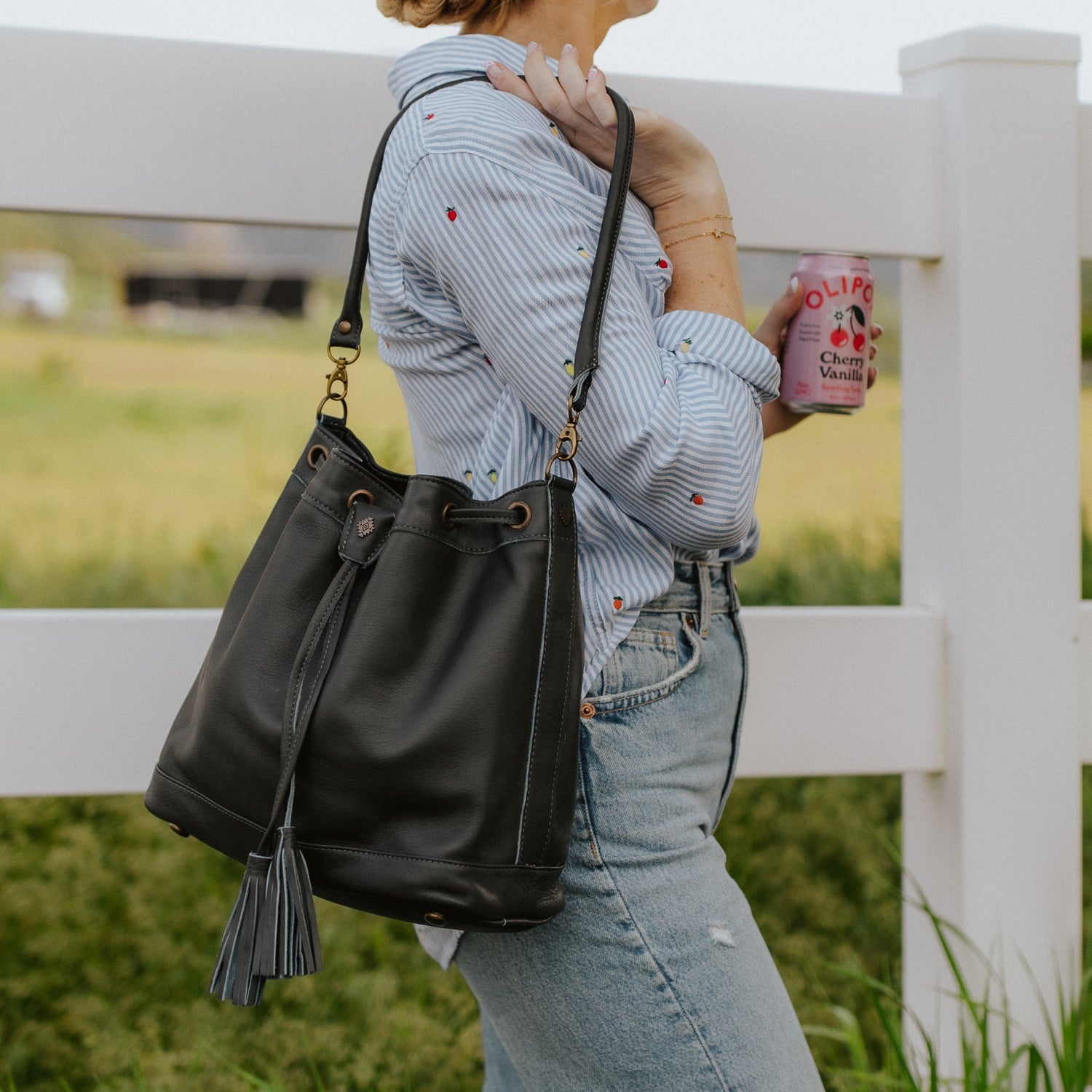 DRAWSTRING BUCKET BAG - FULL LEATHER COLLECTION - SLATE