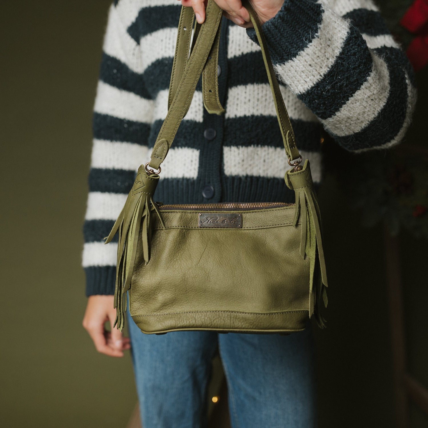 Green Leather Fringe Bag