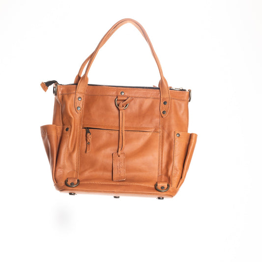 THE PERFECT BAG MEDIUM - MEXICO COLLECTION - BLACK & TURQUOISE EMBROIDERED PANEL - OCHRE LEATHER