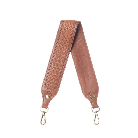 SHOULDER STRAP - MOROCCO WOVEN LEATHER - CAFE