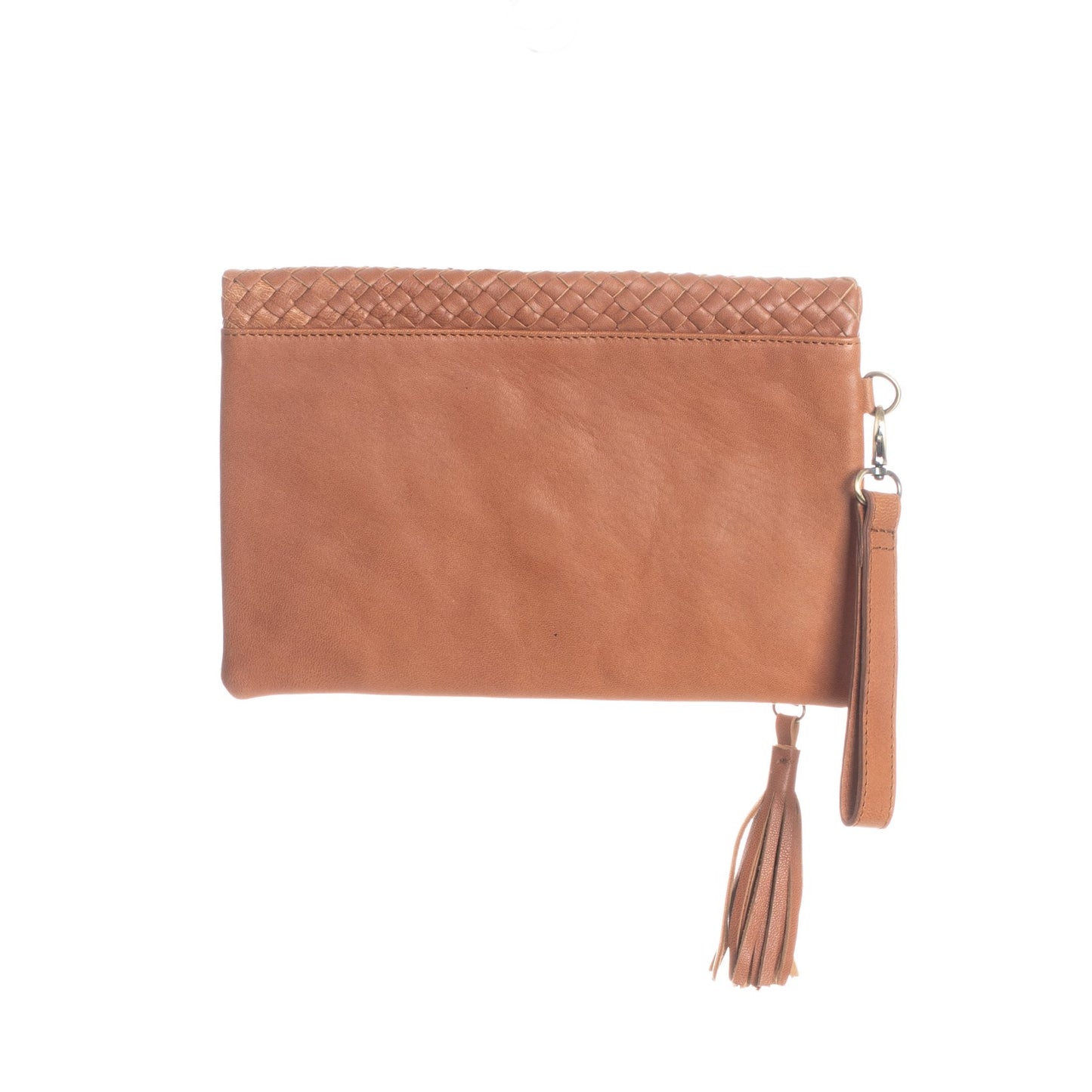 FOLD OVER CLUTCH - MOROCCO WOVEN LEATHER - CAFE