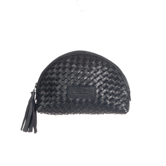 DOME CLUTCH - MOROCCO WOVEN COLLECTION - BLACK LEATHER