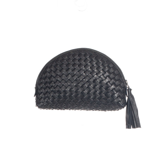 DOME CLUTCH - MOROCCO WOVEN COLLECTION - BLACK LEATHER