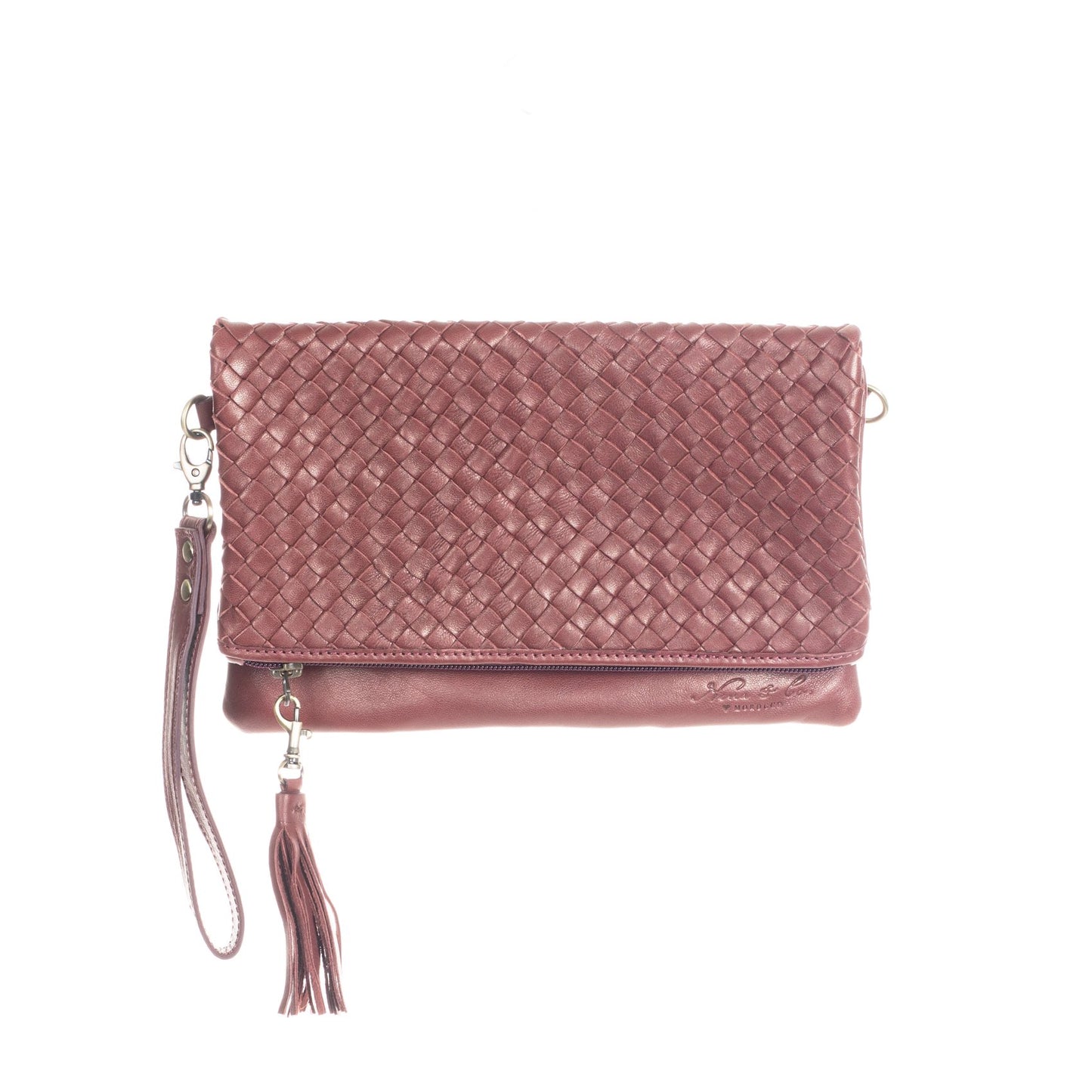 FOLD OVER CLUTCH - MOROCCO WOVEN LEATHER - CABERNET
