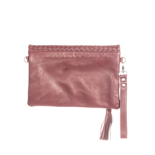 FOLD OVER CLUTCH - MOROCCO WOVEN LEATHER - CABERNET