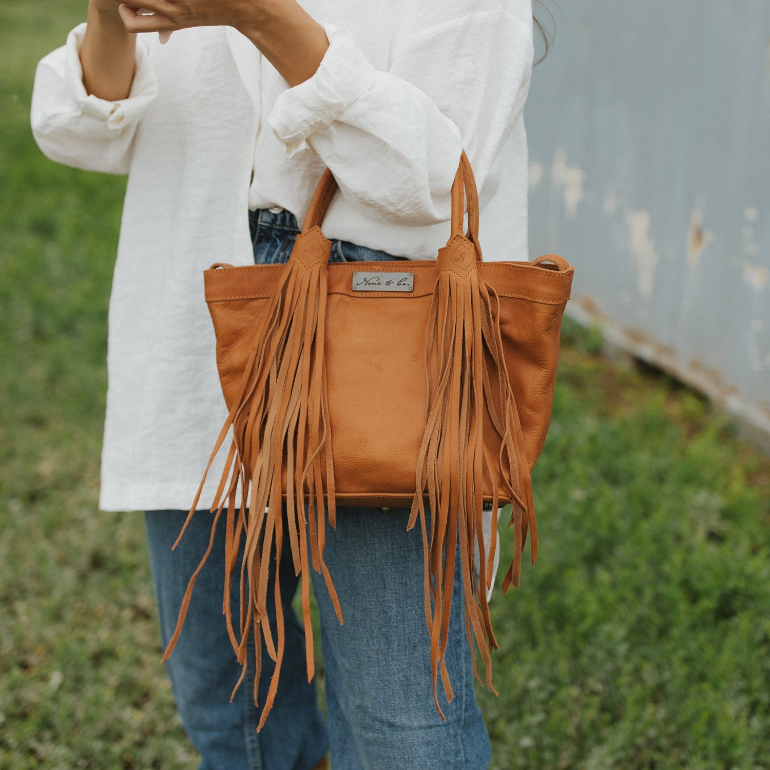 Huipil Luna Fringe Bag purse cross body suede tan