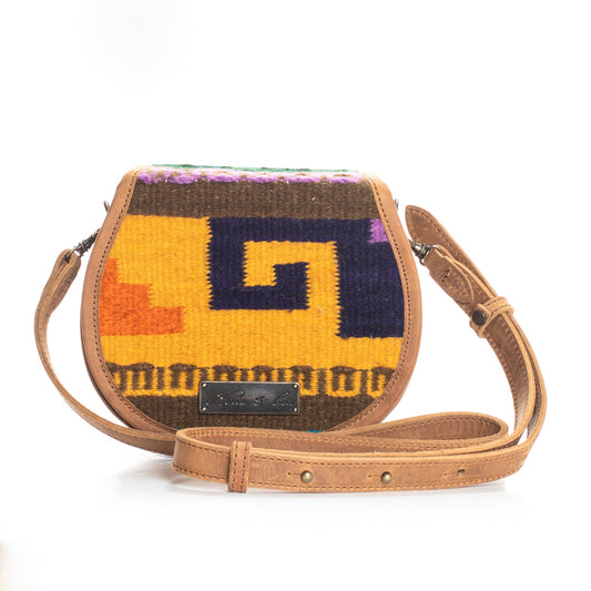 SIDEKICK SADDLE BAG - MEXICO COLLECTION - OOAK TEXTILE - TOBACCO LEATHER - NO. 18056