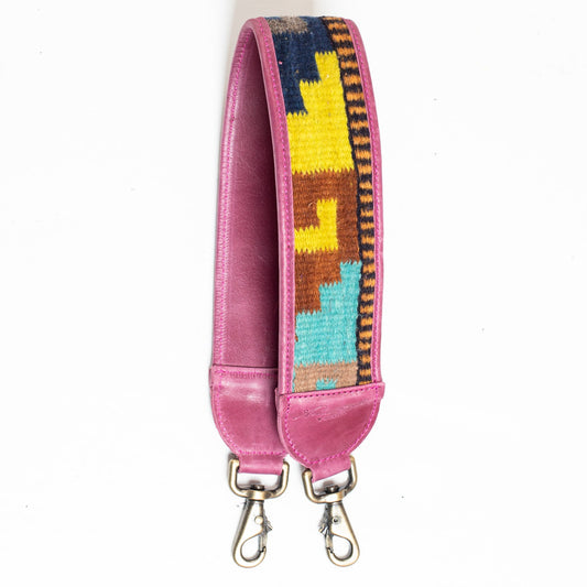 SHOULDER STRAP - MEXICO COLLECTION - OOAK TEXTILE - SANGRIA LEATHER - NO. 18560