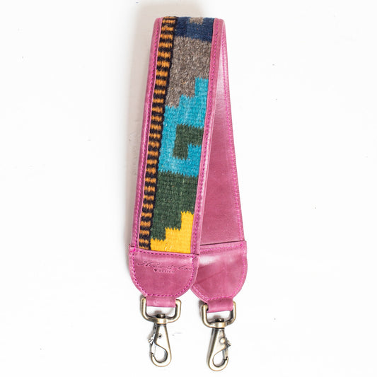 SHOULDER STRAP - MEXICO COLLECTION - OOAK TEXTILE - SANGRIA LEATHER - NO. 18560
