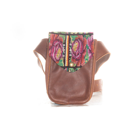 REVIVED HIP SATCHEL - OOAK VINTAGE HUIPIL - CAFE LEATHER - NO. 23612